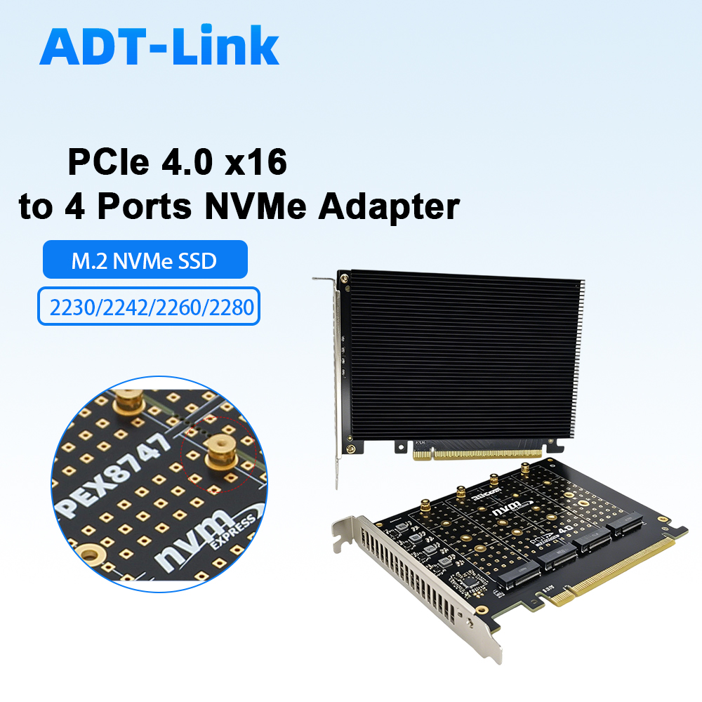 Quad M.2 Nvme Pcie Bifurcation Card - PCIe 4.0 X16 To 4 Port